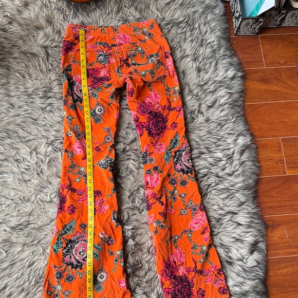 Free People Orange Floral Flare Corduroy pull on pants - Picture 3 of 6